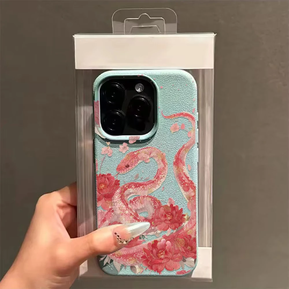 Funda de teléfono con diseño de serpiente rosa para iPhone 17 16 Pro Max 15 14 Plus 11 12 13 Pro Max X XR XS Max 17 Air, funda trasera de piel sintética - imagen 4