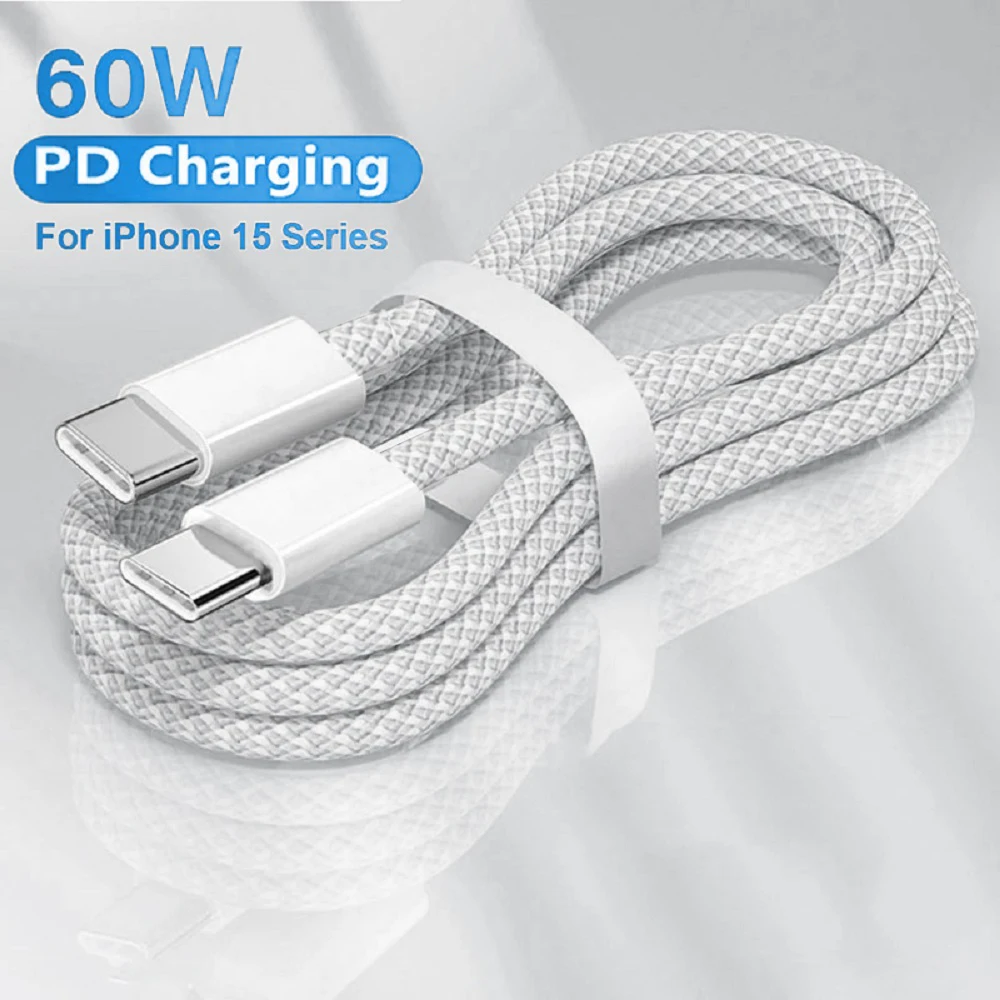 Cable de carga rápida USB C a tipo C de 60W PD, Cable cargador de teléfono móvil trenzado para iPhone 15/16 Android Samsung Xiaomi
