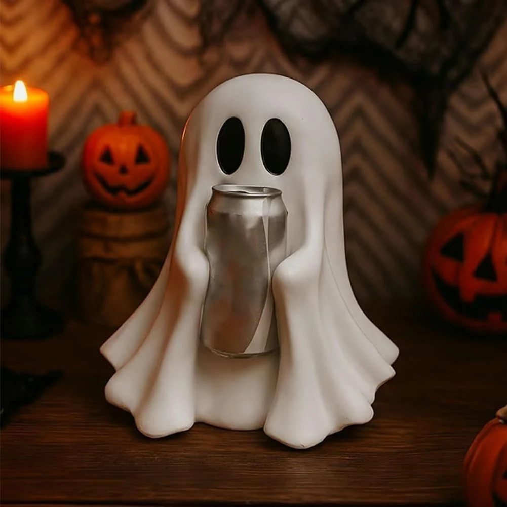 Soporte para latas de fantasma de Halloween, soporte para bebidas de resina espeluznante, bonito soporte para bebidas fantasma, soporte para bebidas fantasma para decoración interior del hogar - imagen 4