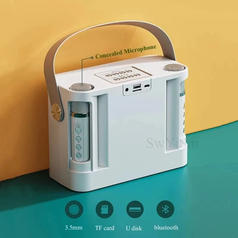 Potente Altavoz Bluetooth con 2 micrófonos sonido envolvente bajo luces RGB Subwoofer portátil máquina de Karaoke familiar regalos de navidad - imagen 5