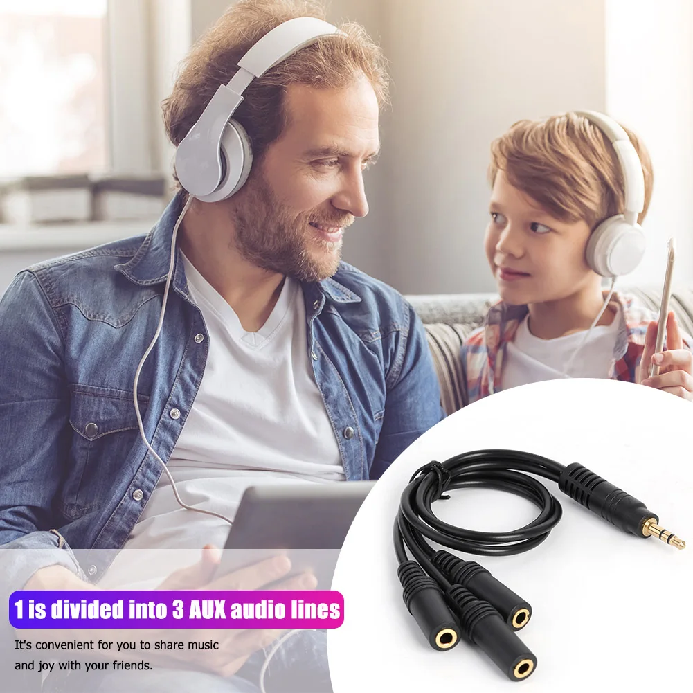 Adaptador de conector auxiliar estéreo de 3,5mm a 3x3,5mm, Cable divisor de auriculares 3,5 1/8 TRS/TRRS, Cable de extensión de Audio para altavoz de teléfono y PC - imagen 3
