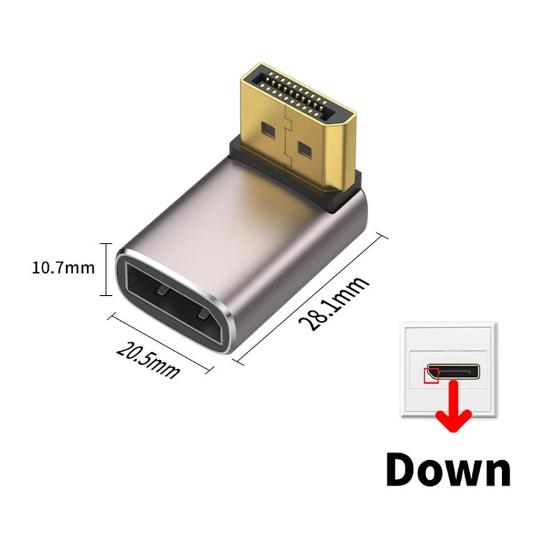 Adaptadores de Cable Displayport 8K60Hz 4K144Hz Adaptador convertidor DP macho-hembra en ángulo izquierdo y derecho de 90 grados para Monitor de PC - imagen 5