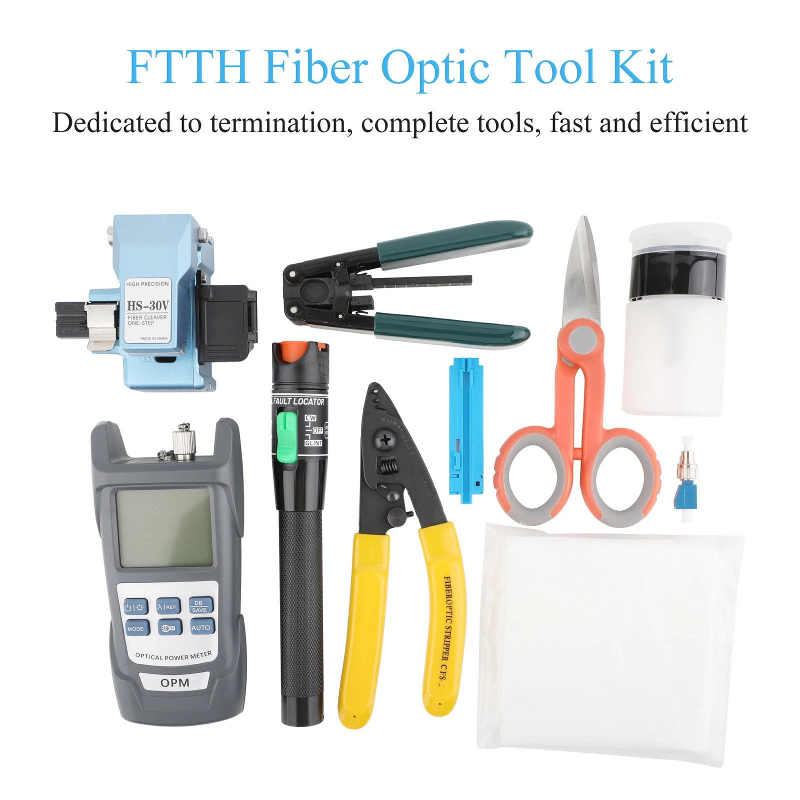 Kit de herramientas de terminación, limpieza y prueba de fibra óptica (11/12/14/15 PCS en 1) para proyectos FTTH incluyen cuchilla de fibra óptica, etc. - imagen 2