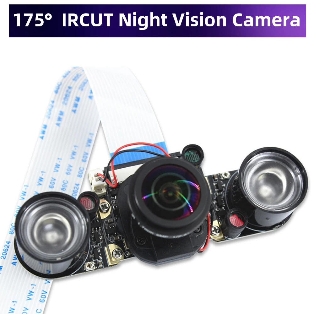 Frambuesa Pi 175 °   Cámara IR-CUT visión nocturna Focal ajustable 5MP ojo de pez interruptor automático día noche para Raspberry Pi 5 4B 3B + Zero