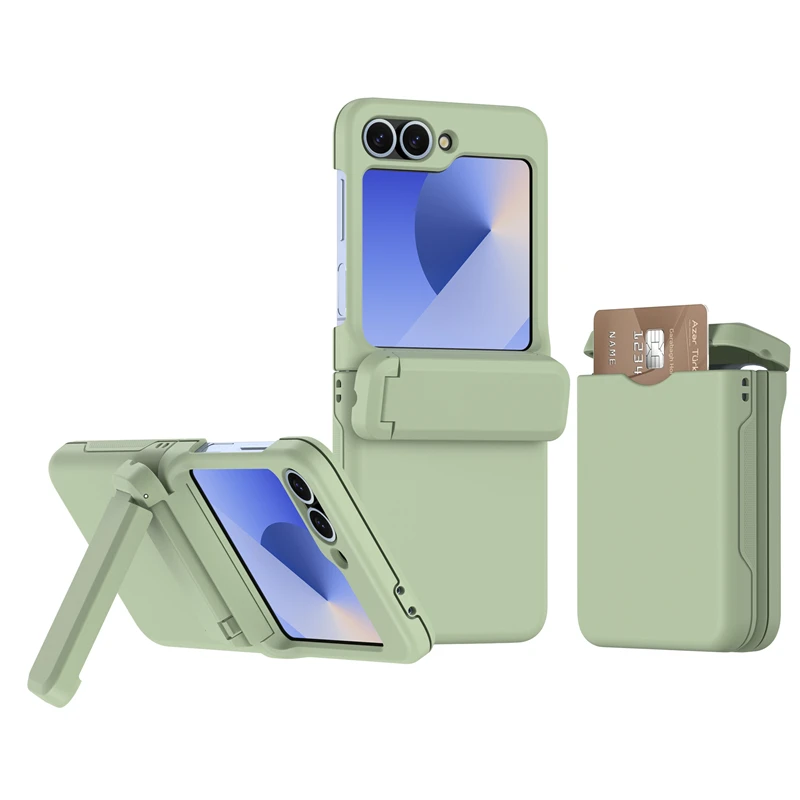 Funda de teléfono con soporte para tarjetas multifuncional para Samsung Galaxy Z Flip 7 6 5 4 3 cubierta ultrafina mate con bisagra de soporte a prueba de golpes - imagen 2