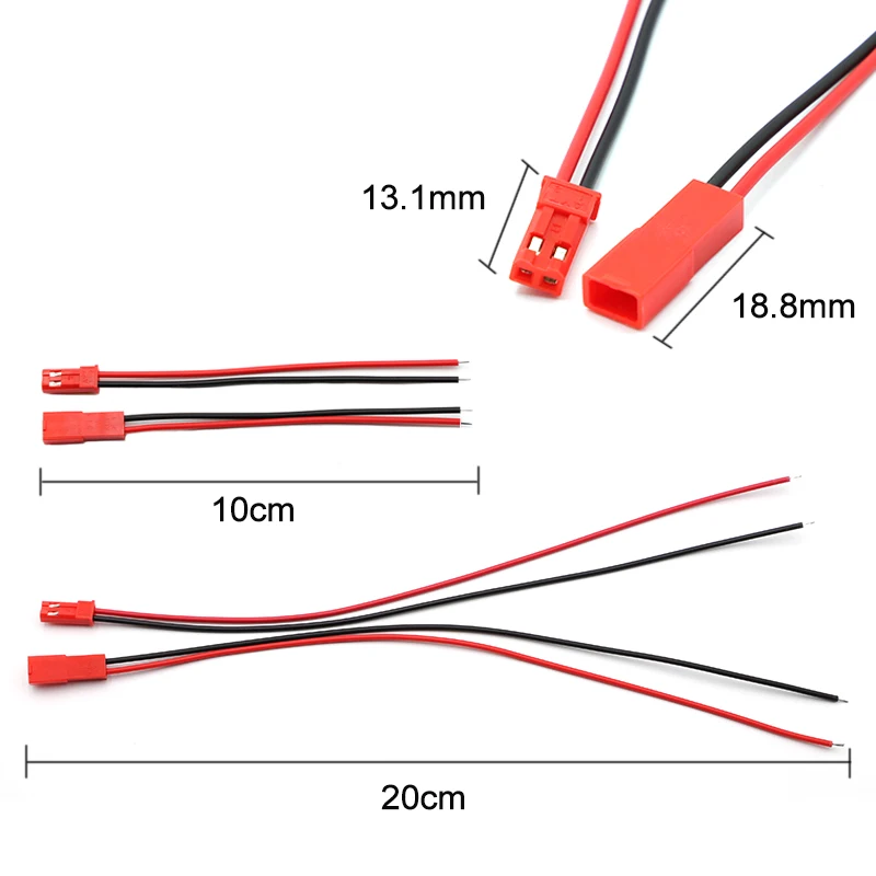 10/20/50 pares de conector de clavija JST, Cable de conector macho hembra de 2 pines para tira de lámpara LED, adaptador de batería de juguete RC de 10cm/20cm - imagen 3