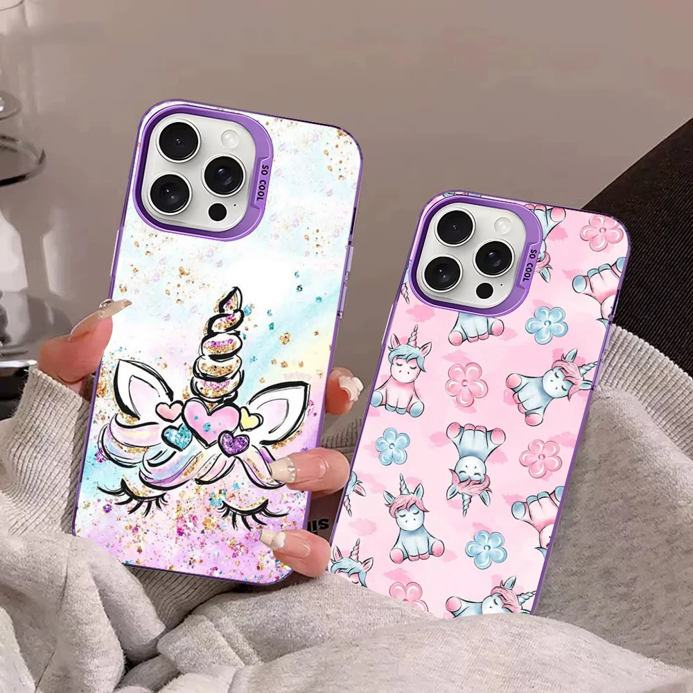Funda de teléfono de dibujos animados de unicornio para iPhone 16 15 14 13 12 11 Pro Max X XR XSMAX 8 7 Plus, funda trasera mate a prueba de golpes - imagen 4