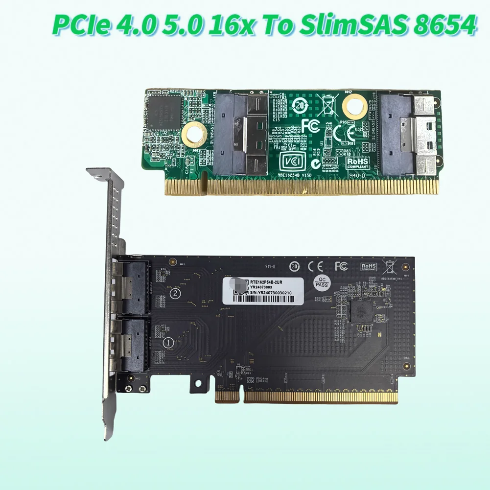 Riser PCIe 5,0 4,0 16x a SlimSAS SFF-8654 placa base MCIO tarjeta dividida GPU tarjeta gráfica, externa, Cable adaptador de expansión