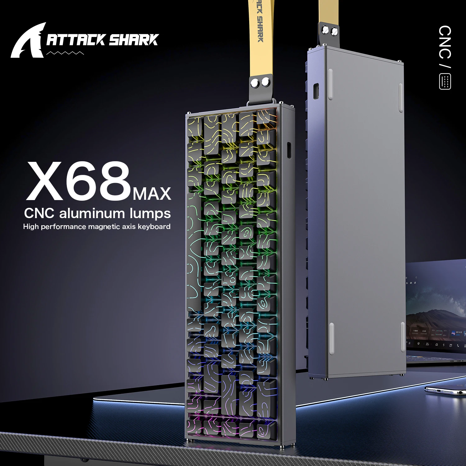 Teclado magnético de aluminio CNC X68MAX ATTACK SHARK, tasa de orolling de 8000Hz, precisión de 0,005mm, muestreo de 256K, teclas PBT, controlador Web - imagen 3