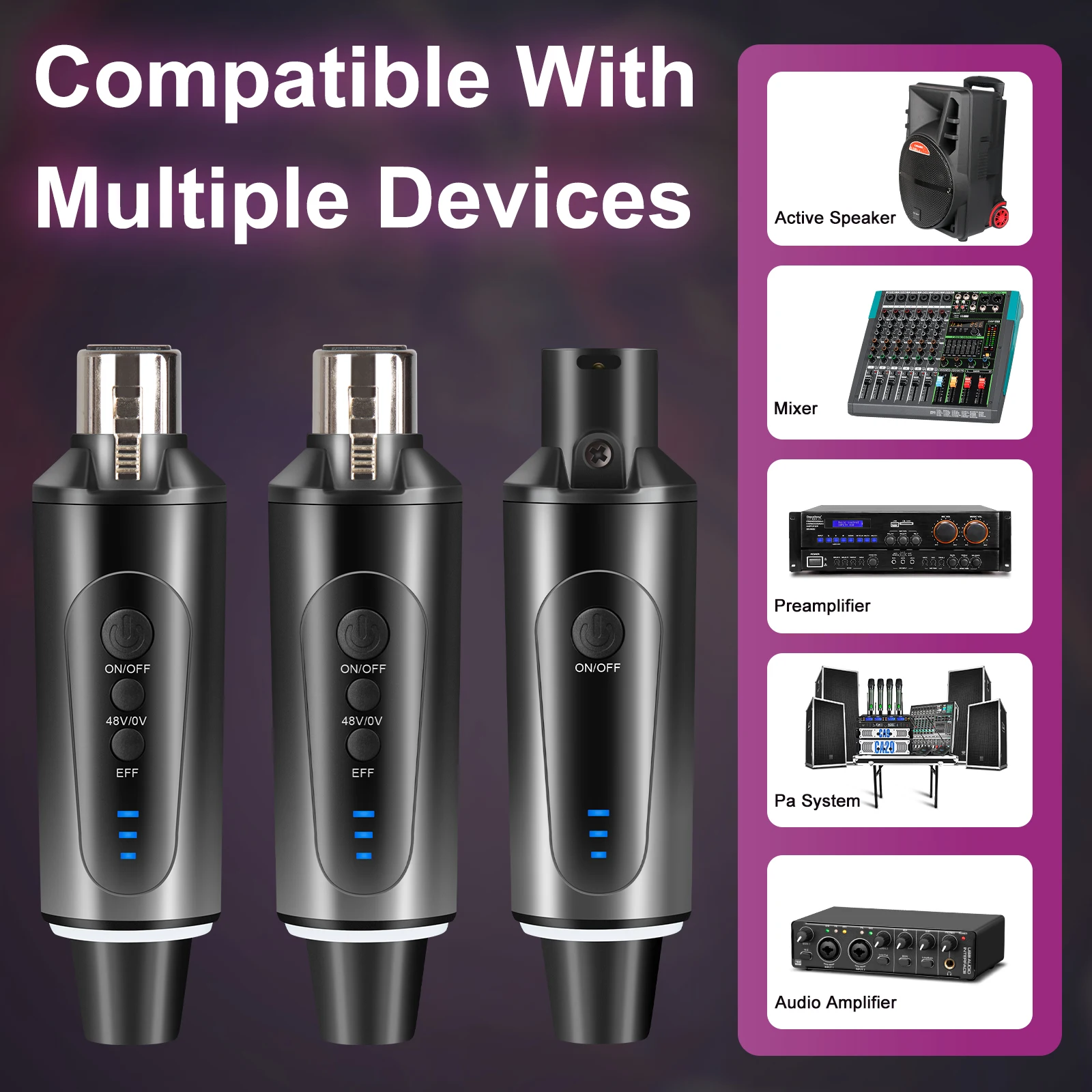 Sistema de micrófono inalámbrico, adaptador convertidor de micrófono XLR, configuración de transmisor automático de 2,4 GHz para micrófono dinámico de condensador - imagen 5