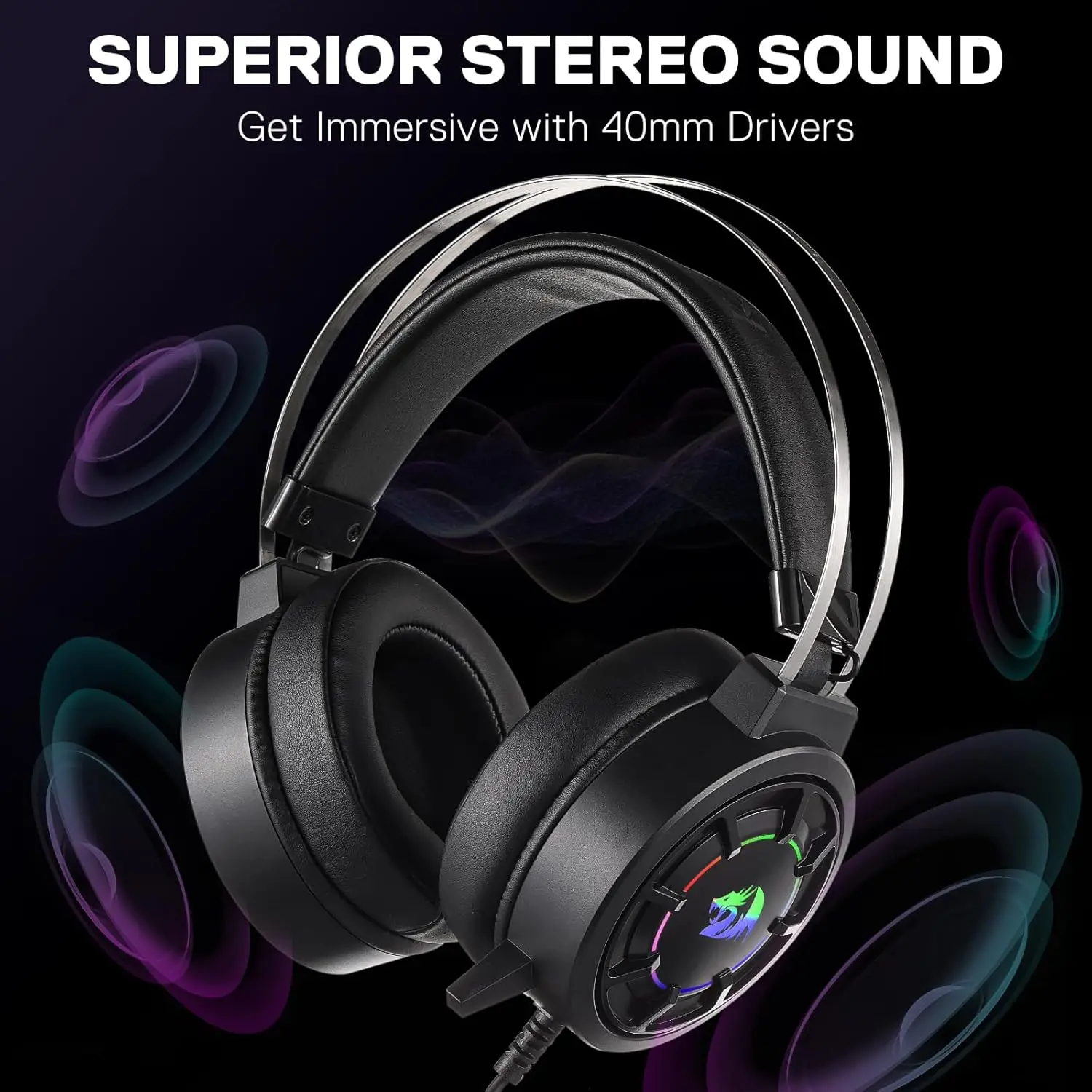 Auriculares para juegos Redragon H314 RGB: auriculares para computadora con cable con controladores de 40 mm, conexión USB, diseño liviano y hoja de PU suave - imagen 4