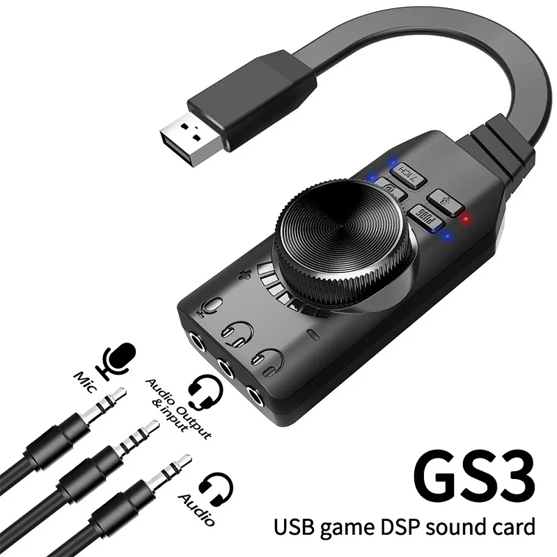 Tarjeta de sonido de 7,1 canales, interfaz de Audio USB, adaptador de auriculares, tarjeta de sonido profesional para juegos, micrófono, altavoz, ordenador portátil y PC