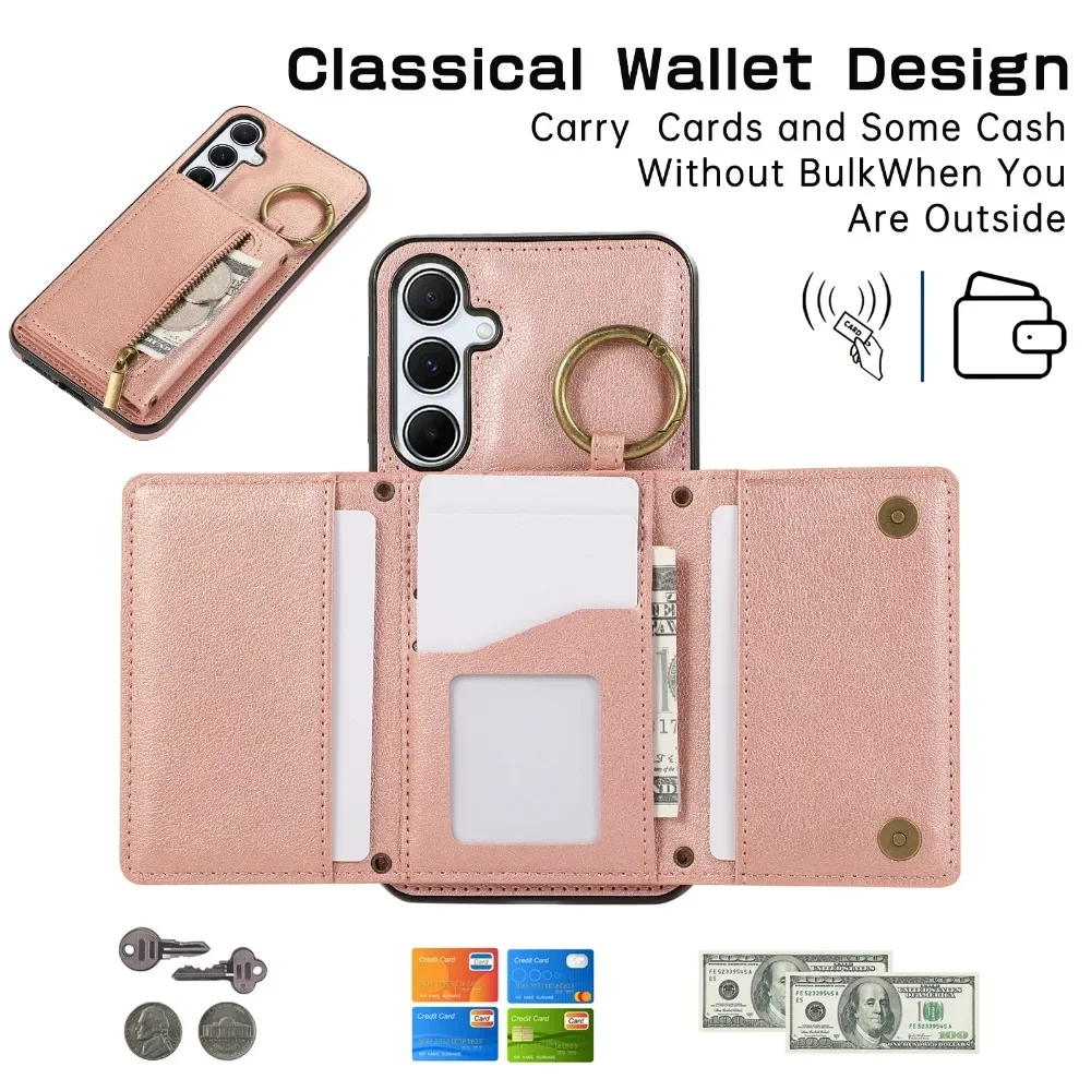 Funda de cuero con tarjetero y cremallera cruzada para Samsung Galaxy S25 S23 Ultra S22 Plus S24 FE S25Ultra, accesorio de cubierta para mujer - imagen 3