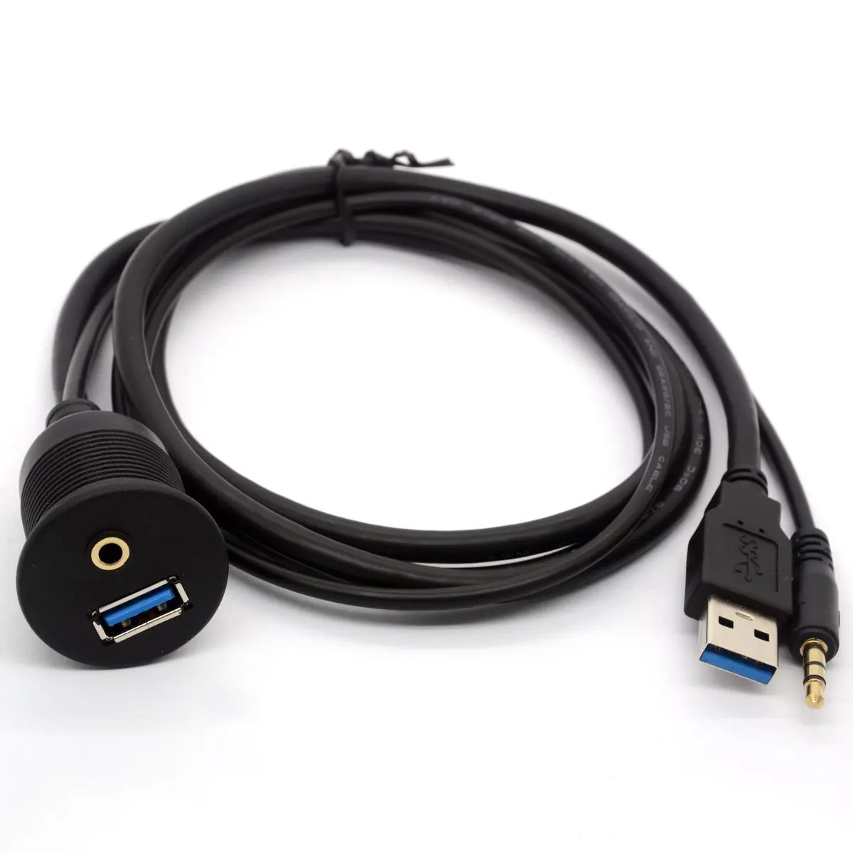 Cable de Panel de montaje empotrado para montaje en tablero, Cable impermeable para coche, barco y motocicleta, USB 3,0 y 3,5mm, 1M, 3 pies - imagen 5