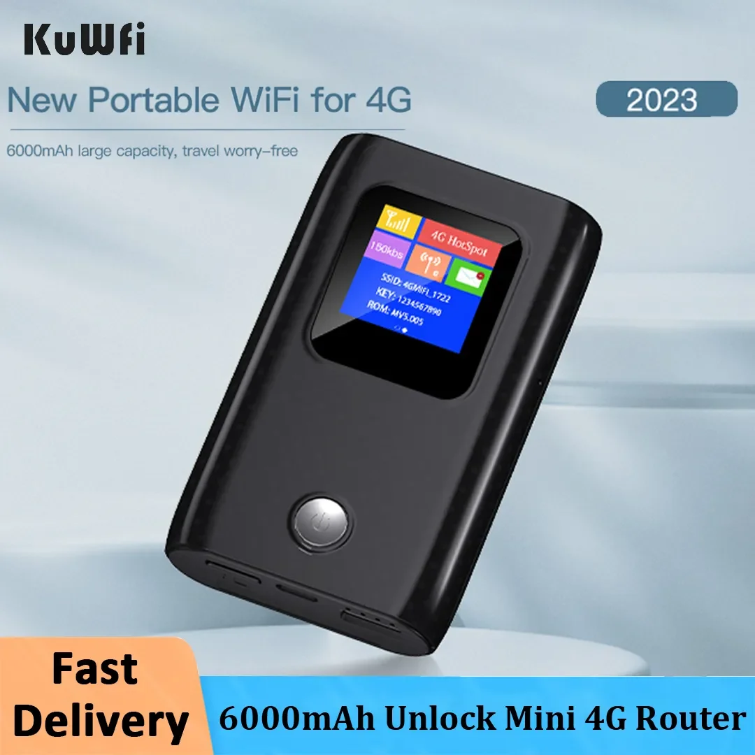 KuWfi-enrutador Wifi 4G Lte, Mini enrutador portátil de desbloqueo de 6000mAh con ranura para tarjeta Sim, punto de acceso Wifi inalámbrico de bolsillo para exteriores 3G 300Mbps - imagen 2