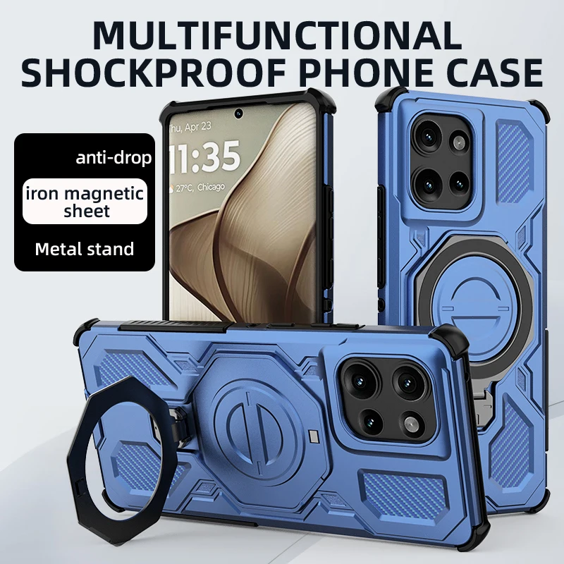 Funda de teléfono con soporte de Metal para Motorola Edge 50 Pro, Funda de hoja magnética de hierro para Moto Edge 50, soporte чехол, Funda trasera