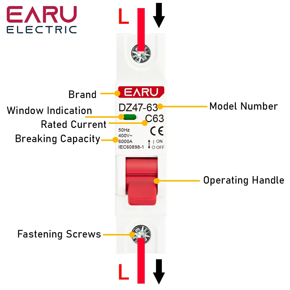 1P AC 230/400V MCB DZ47 tipo C disyuntor protección contra sobrecarga protección contra cortocircuitos pequeño interruptor principal doméstico carril Din - imagen 5
