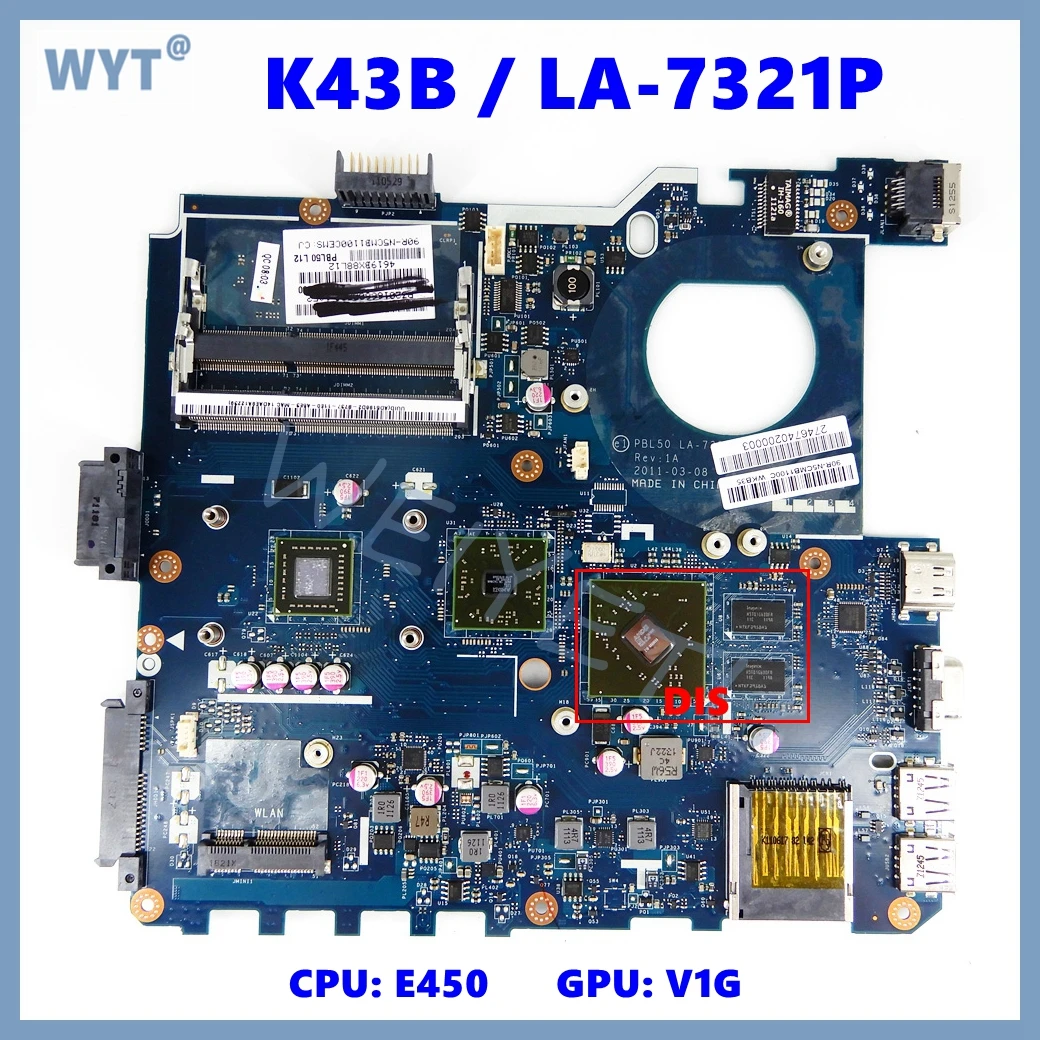 Placa base para portátil LA-7321P para ASUS X43U K43U X43B K43BY K43BR X43BR K43B CPU: E450 GPU: V1G 100% probado OK - imagen 3