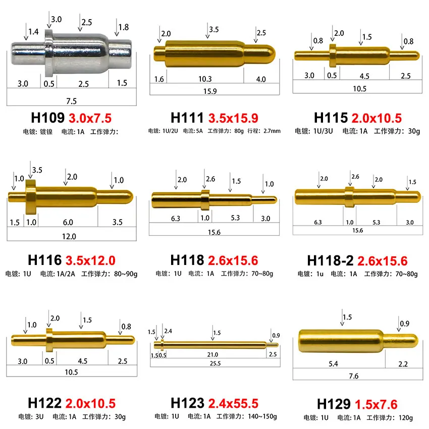 5 uds conector de clavija Pogo batería Pogopin contacto de carga de resorte SMD DIP PCB 3,5/7,5/8,5/10,5/11/12/12,5/15/18mm sonda de resorte de prueba - imagen 3