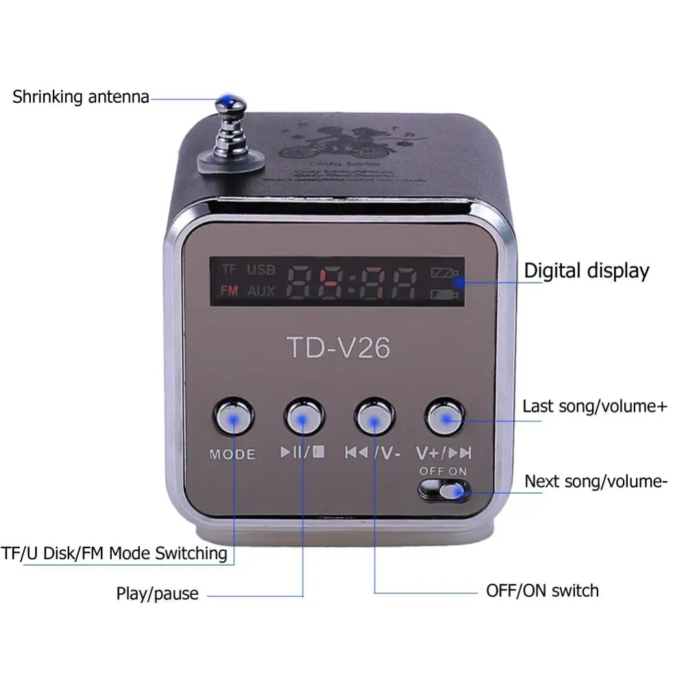 TD-V26 Radio portátil FM Mini Radio portátil Mini alta Bluetooth voz portátil adecuada para PC ordenador teléfono móvil MP3 música - imagen 3