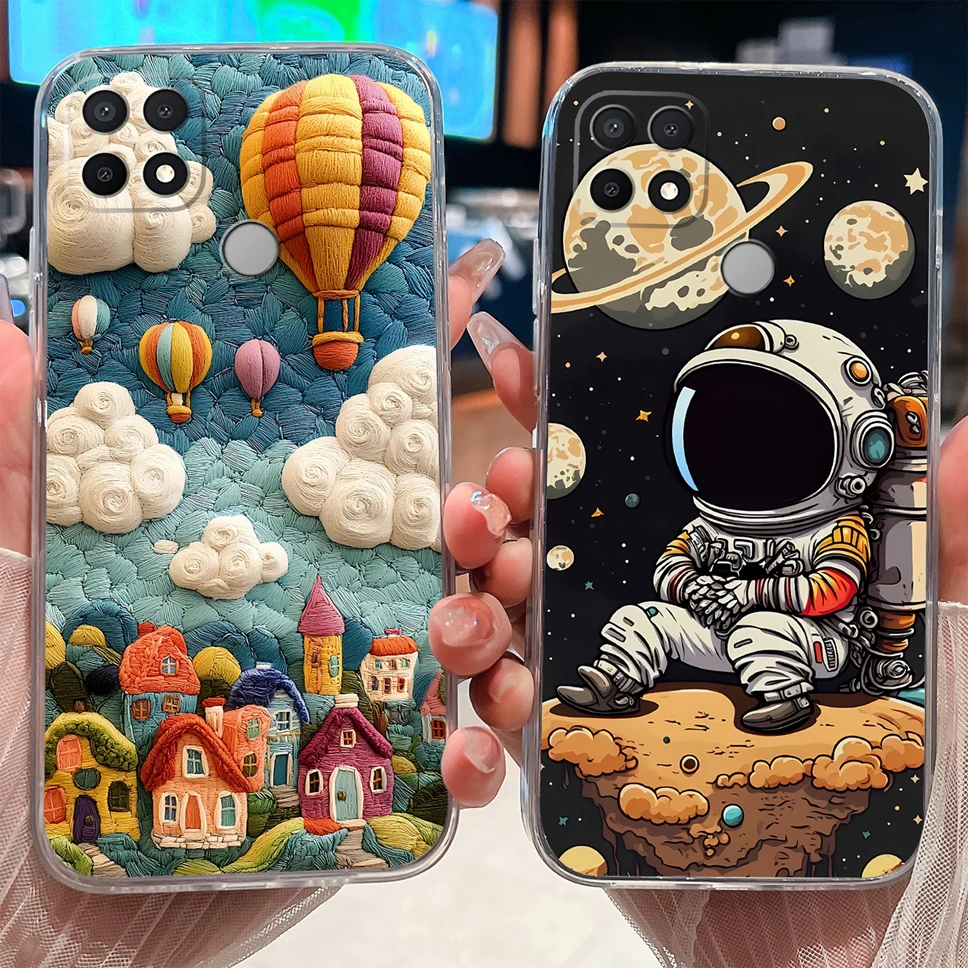 Para Oppo A35 A15 A15S Funda encantadora astronauta suave delgada TPU transparente Funda de teléfono de silicona para Oppo A 35 A 15 Funda ligera