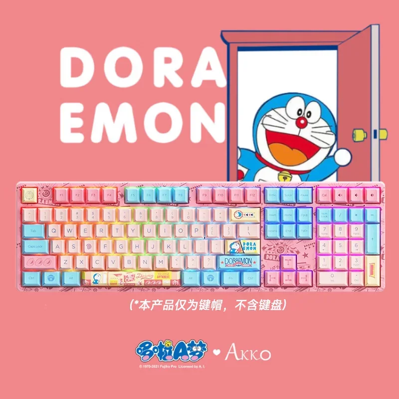 AKKO Doraemon Key Cap Macaron PBT con cable Teclado mecánico personalizado de tres modos 138 teclas RGB Teclado robótico para juegos de gatos de intercambio en caliente - imagen 3