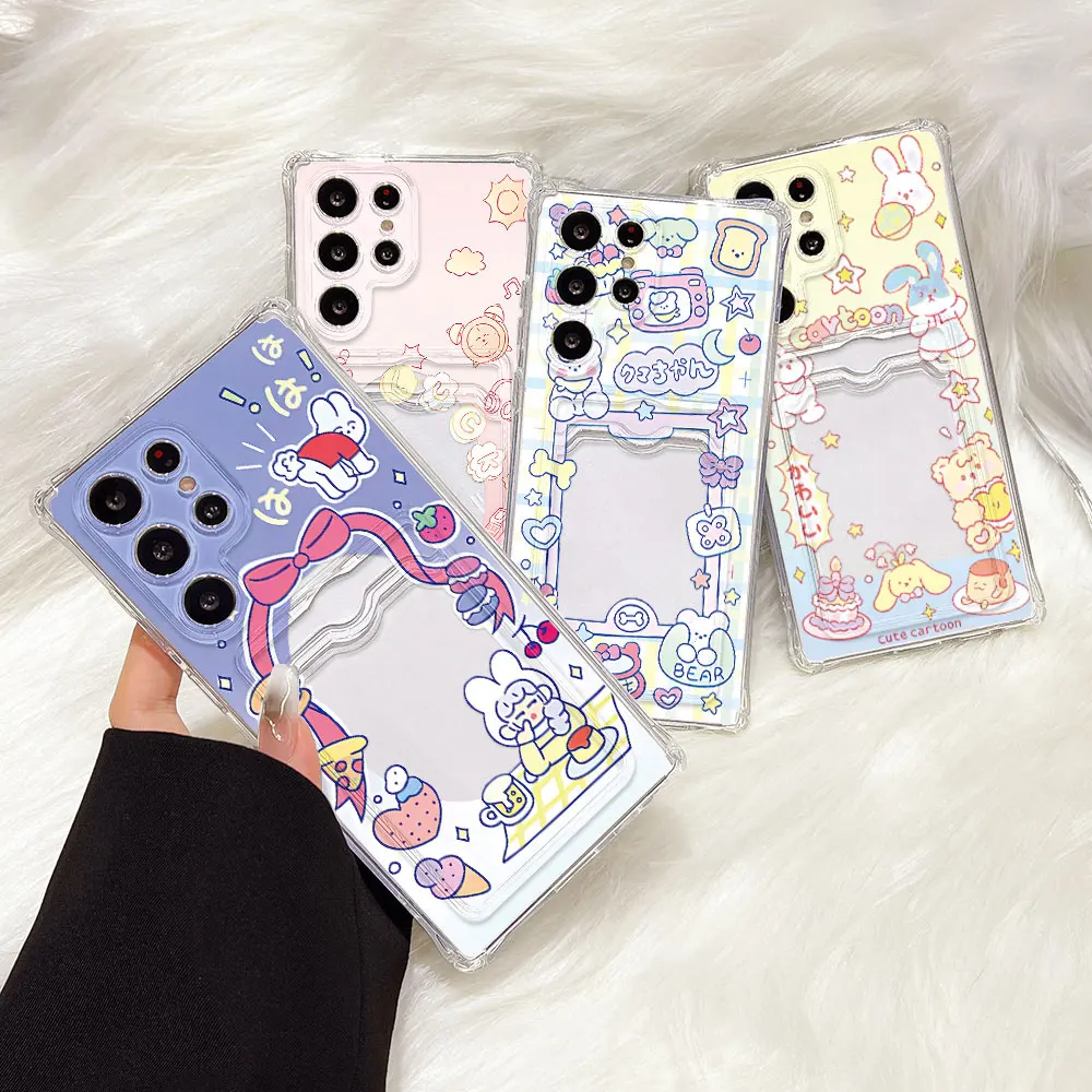 Funda de teléfono con tarjetero de dibujos animados para Samsung S25 Ultra Galaxy S24 FE S23 S22 Plus A05 A05s, fundas transparentes suaves de TPU a prueba de golpes