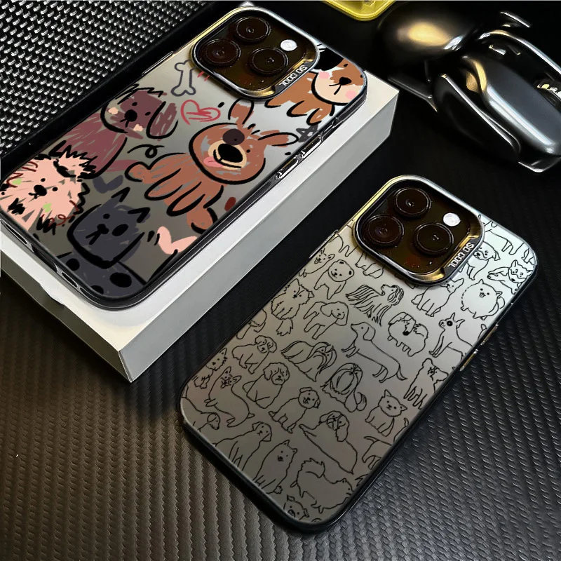 Funda de teléfono divertida con Graffiti Dogs para iPhone, 15, 16 Pro Max, 14, 13, 12, 11, X, XS, XR, 7, 8 Plus, SE, 2, 3, electroplaca, Plata IMD, Linda cubierta - imagen 3