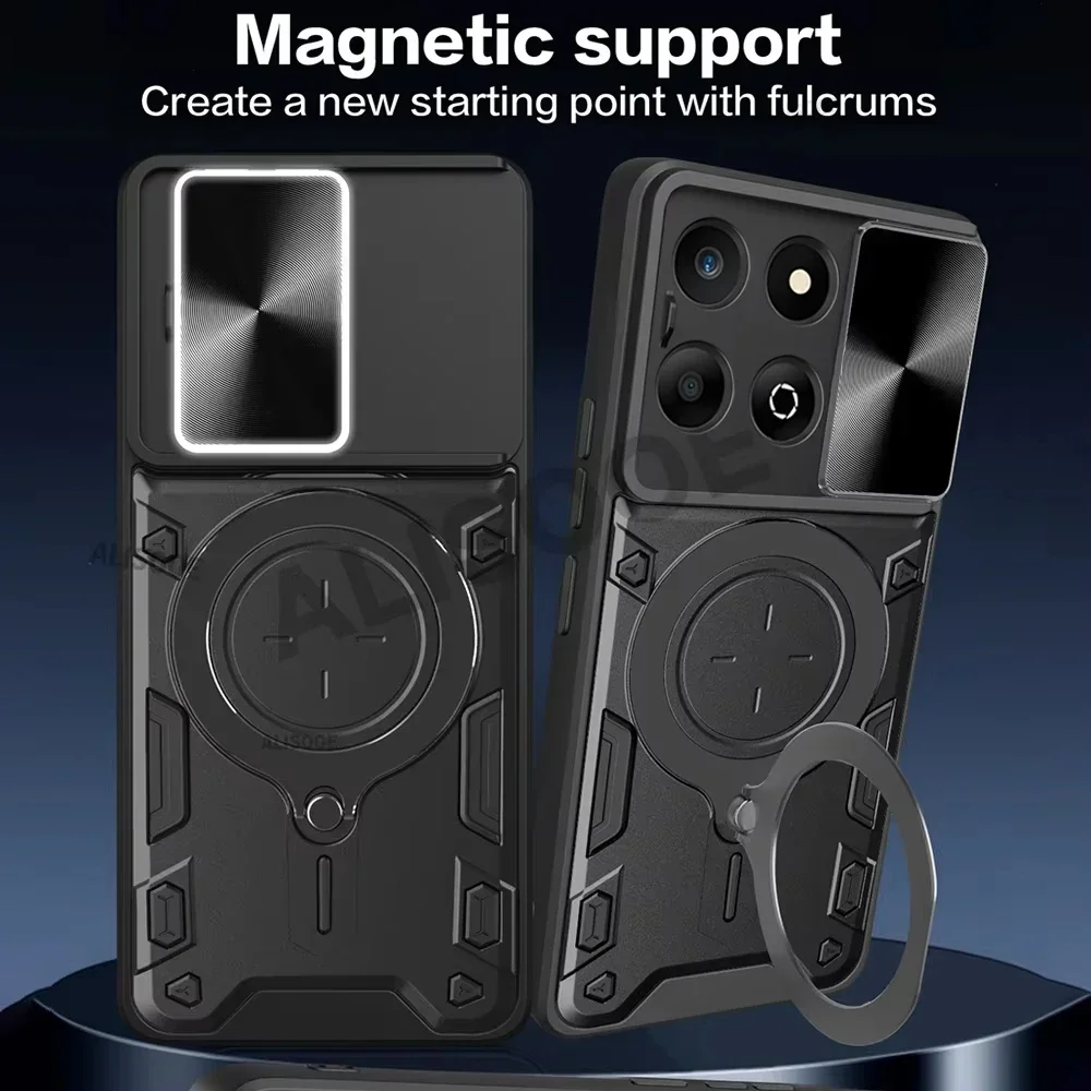 Funda Armor para Honor X7C, Funda deslizante para lente de cámara, soporte de anillo magnético, Funda a prueba de golpes para Honor X7C 4G, Capa a prueba de golpes - imagen 2