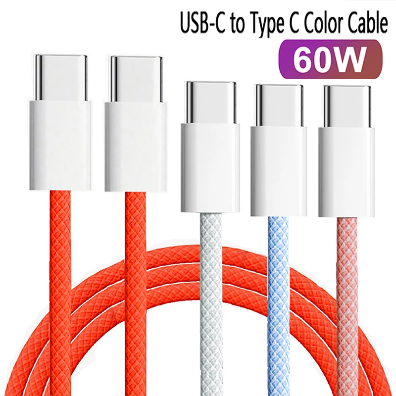 Cable de teléfono USB C a tipo C de carga rápida de 60W Línea de datos trenzada tipo C para iPhone 15 16 17 pro Max plus - Cable de carga duradero - imagen 2