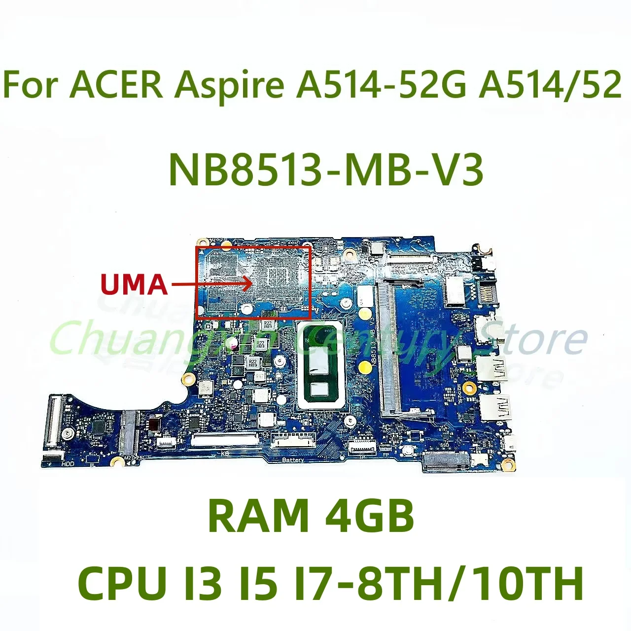 Placa base NB8513-MB-V3 para portátil ACER Aspire A514-52G A514/52 con CPU I3 I5 I7-8TH/10TH RAM 4GB 100% probado completamente en funcionamiento