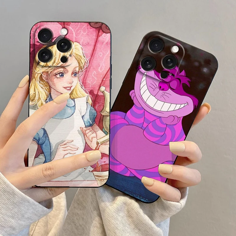 Disney Alicia en el país de las Maravillas, funda negra de TPU para iPhone 15, 14, 13, 12, 11, XS, XR, X, 8, 7, SE Pro Max Plus, Mini - imagen 2