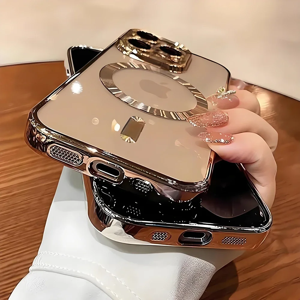 Funda protectora de lente de cámara con revestimiento magnético para iPhone 16 15 14 Plus 13 12 11 17 Pro Max, funda de carga inalámbrica Magsafe - imagen 4