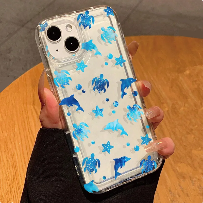 Funda de teléfono transparente con diseño de estrella de mar y delfines para iPhone 14 15 16 11 12 13 Pro Max XR X XS 7 8 Plus SE 2 3 cubierta de Airbag antigolpes - imagen 3