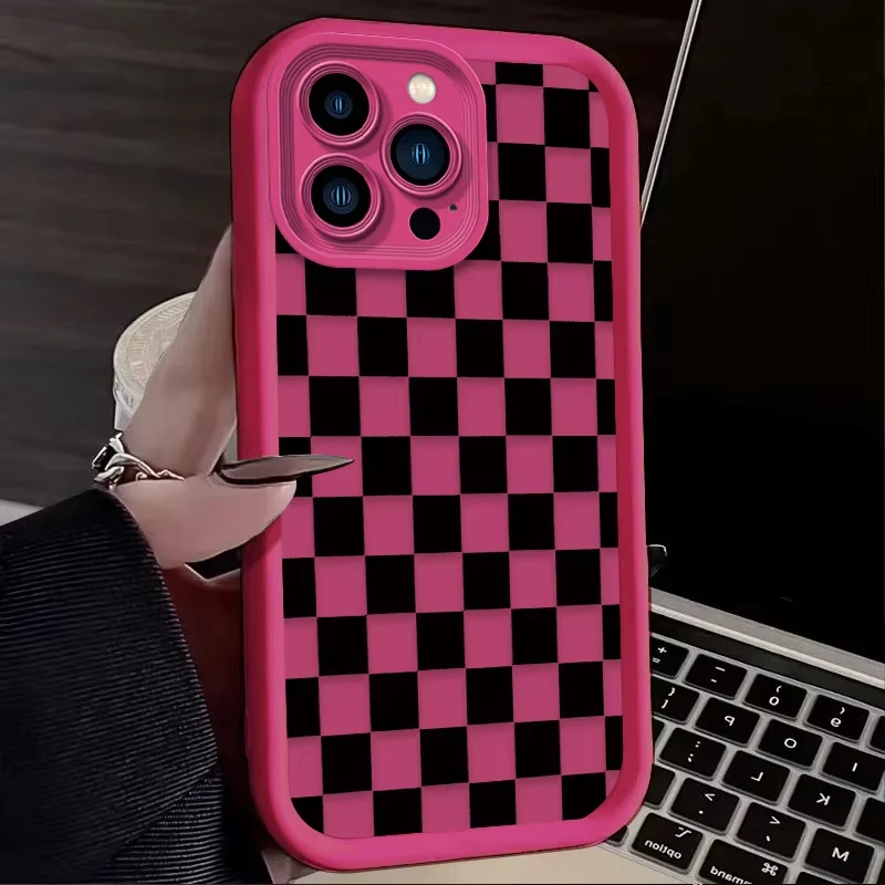 Funda de teléfono a cuadros en blanco y negro para iPhone 17 Pro Max 16 16E 15 Plus 14 13 Pro 12 11 Pro Max XR XS 17 Air Soft Cover - imagen 4