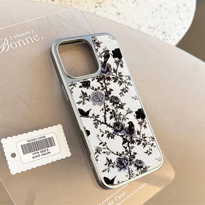 Funda de teléfono con textura de cuero y flores rosas ins para iPhone11/12/13/14/15/16/17 Pro Max AIR PLUS - imagen 5