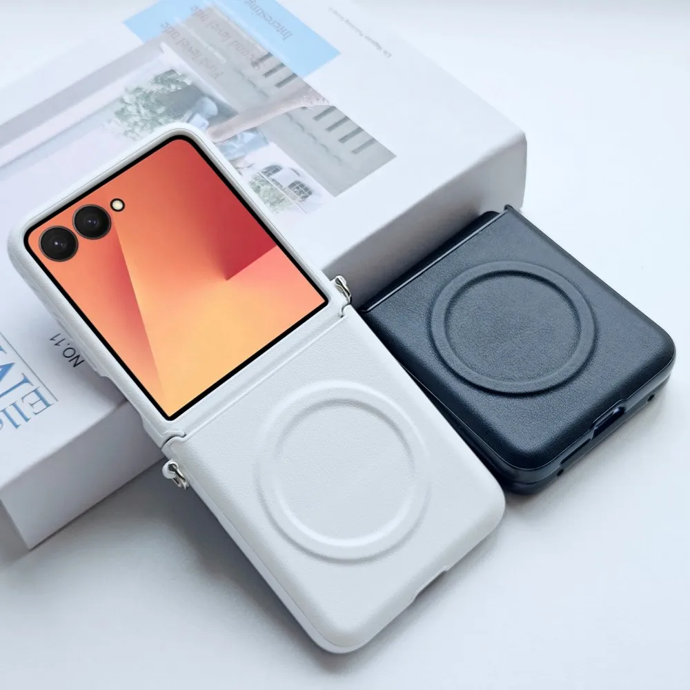 Para Samsung Galaxy Z Flip 7 funda de lujo de cuero PU carga inalámbrica magnética protege la contraportada para Samsung Z Flip 7 6 5