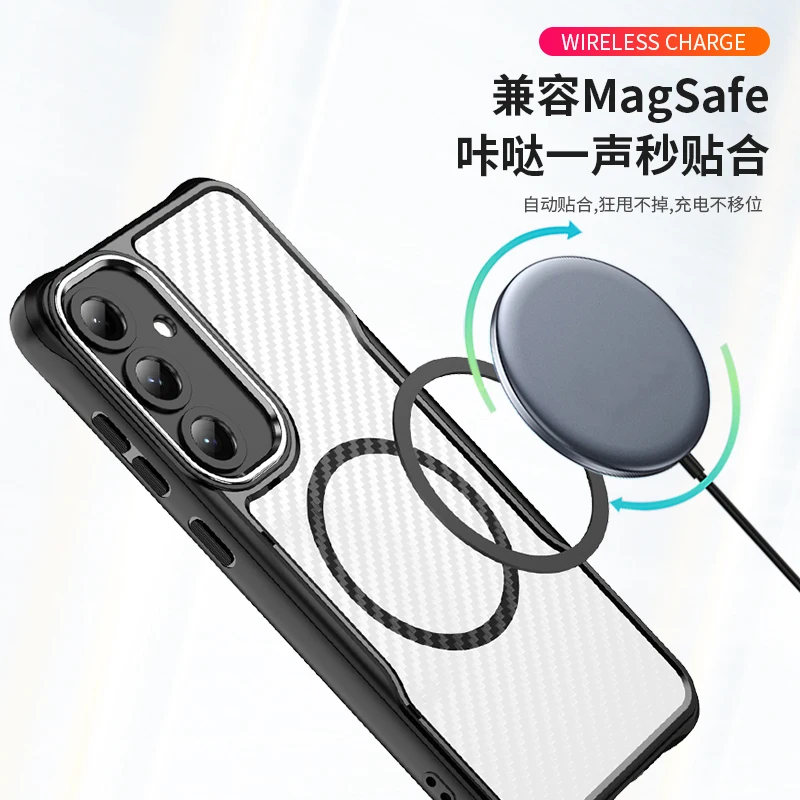 Funda de carga inalámbrica para Samsung S25 Ultra S25 + PC, cubierta de Panel trasero de fibra de carbono translúcida mate para Samsung S25 Plus - imagen 5