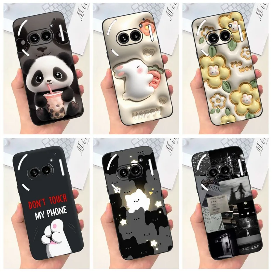 For Nothing Phone (2a) (2) Funda protectora de silicona negra para Nothing Phone2 Phone 2a Fundas blandas de dibujos animados lindos