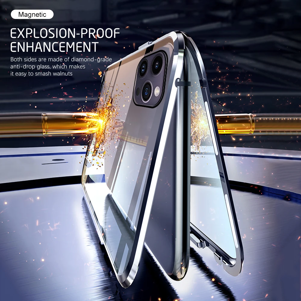 Funda con tapa magnética de doble cara para iPhone, carcasa protectora de cristal de 2023 ° para iPhone 15 Pro Max, 15 Plus, 15 Pro Max, 360 - imagen 4
