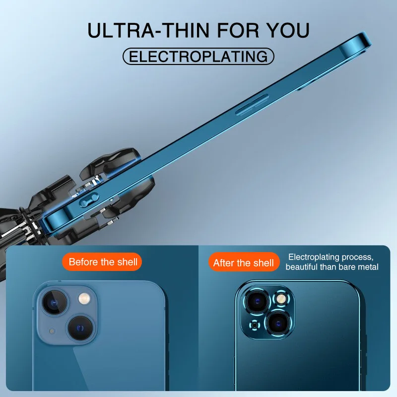 Funda de silicona con marco cuadrado chapado de lujo para iPhone, carcasa trasera transparente para modelos 13, 12, 11 Pro Max, Mini, X, XR, XS, 6s, 7, 8 Plus, SE 2020 - imagen 3