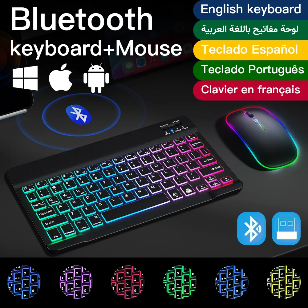 Para iPad Xiaomi teclado con ratón teclado retroiluminado para Android iOS Windows Samsung teléfono tableta teclado inalámbrico Bluetooth - imagen 2