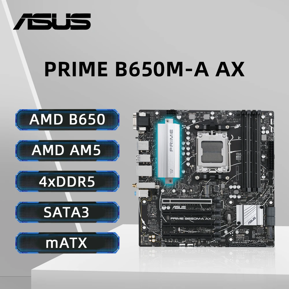 ASUS PRIME B650M-A AX placa base Socket AM5 compatible con Ryzen 5 8500G Ryzen 7 7800X3D Ryzen 9 7900X3D CPU DDR5 256GB HDMI M.2 mATX