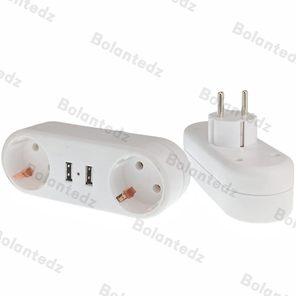 2 USB tipo europeo enchufe de conversión 1 a 2 vías UE Alemania adaptador de corriente estándar enchufe 16A 250V adaptador de carga de viaje