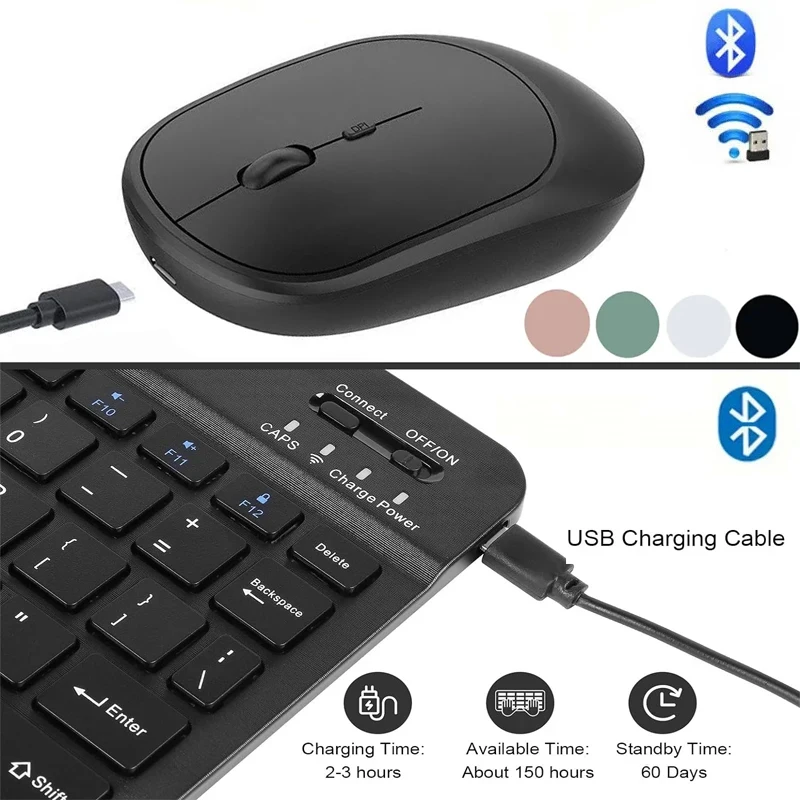 Teclado y ratón inalámbricos, teclado recargable compatible con Bluetooth para ordenador portátil, tableta, teléfono, Ipad, Android, iOS, Windows - imagen 4