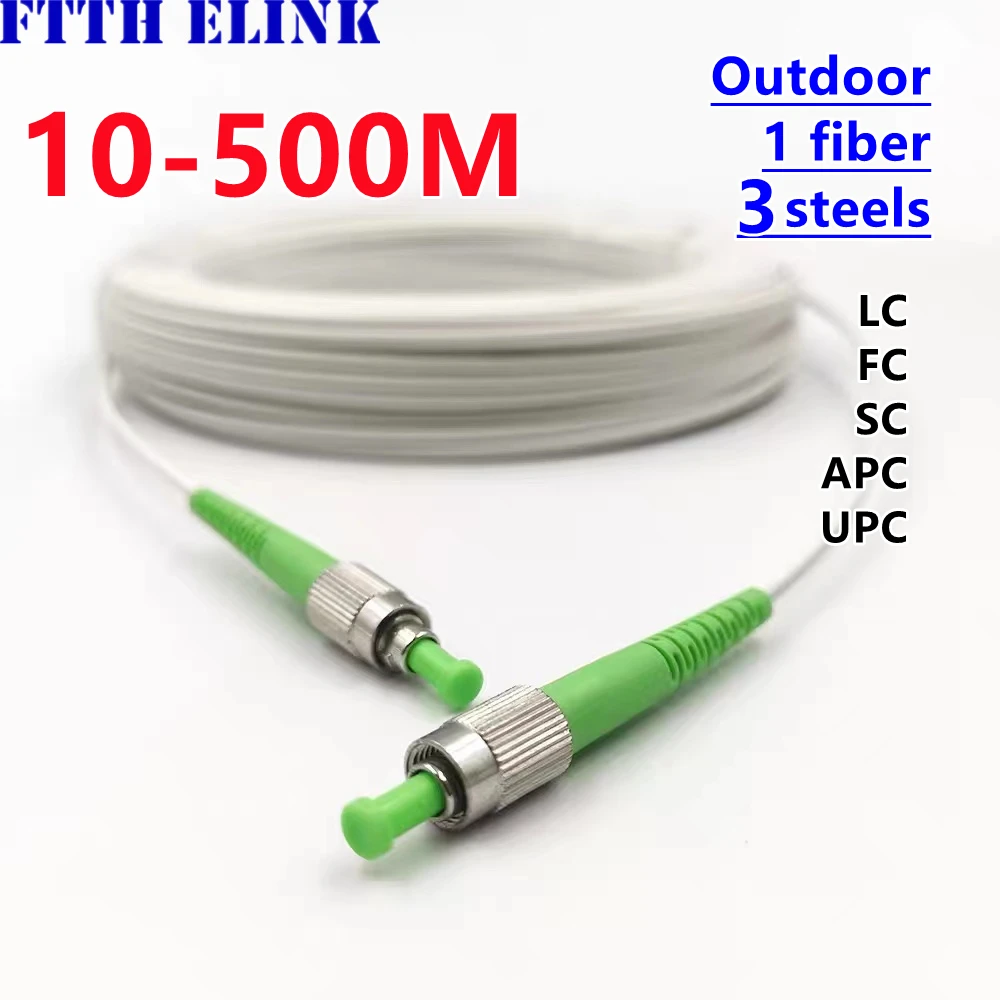 Cable de conexión de caída 10M-500M FCAPC-FCAPC para exteriores simplex FC SC LC APC 3 acero 100m200m cable de conexión de fibra óptica monomodo ftth