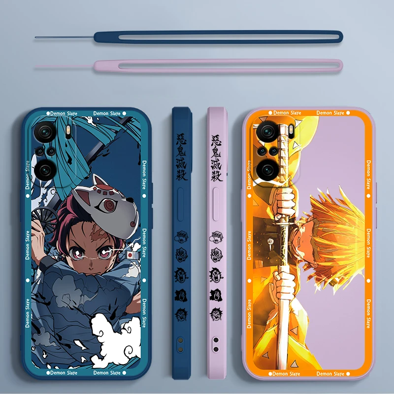 Tanjiro Anime Demon Slayer para Xiaomi Redmi Note 13, 12, 12Pro, 11, 11S, 11T, 10S, 10 Pro Plus, 5G, funda de teléfono líquida con cuerda izquierda