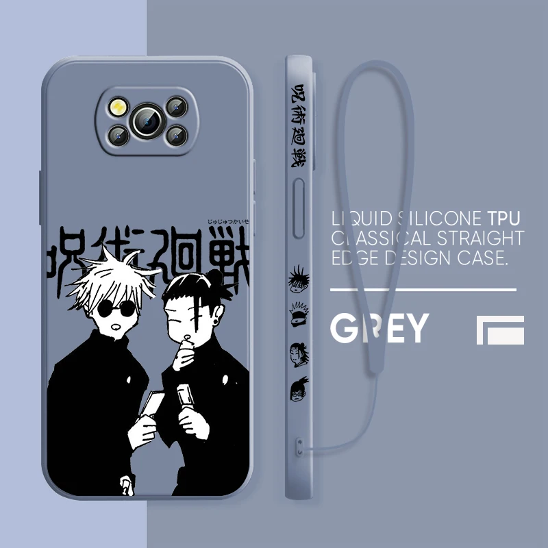 Jujutsu Kaisen Gojo Suguru para Xiaomi Poco cubierta para X4 X3 F4 NFC M6 M5 M4 M3 GT S Pro 4G 5G funda de teléfono con cuerda izquierda líquida - imagen 2