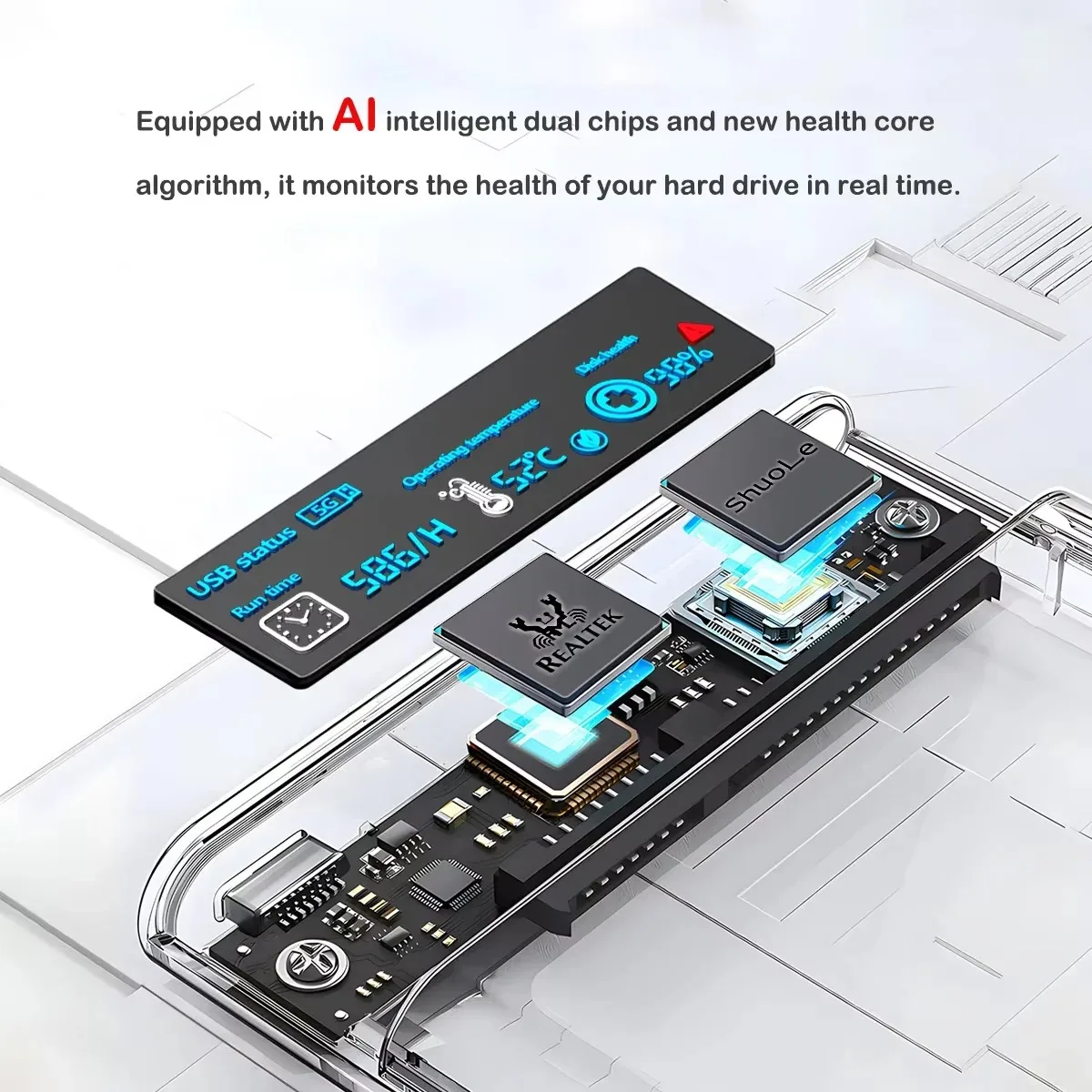 Caja HDD de 2,5 pulgadas SATA a USB 3,1, carcasa de disco duro para disco SSD, caja HDD de 5Gbps, USB C 3,1 Gen 2, carcasa HD externa - imagen 3