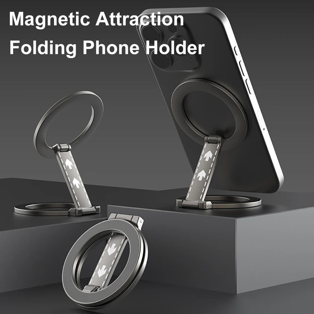 Double-Sided Magnetic Attraction Cell Phone Circular Holder 360° Folding Adjustable Metal Bracket for Phone 16 Smart Phone Stand - imagen 2